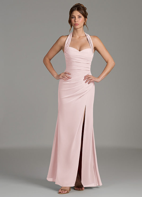 Azazie Destiny Vestidos de dama de honor Vestido Rosa Rubor de Gasa de Corte Sirena con Escote corazón image1