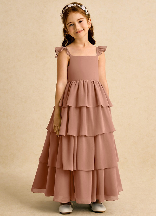 Azazie Boba Vestidos de Niña de Flores Vestido de Bronceador de Gasa de Corte En A con Escote Cuadrado image1