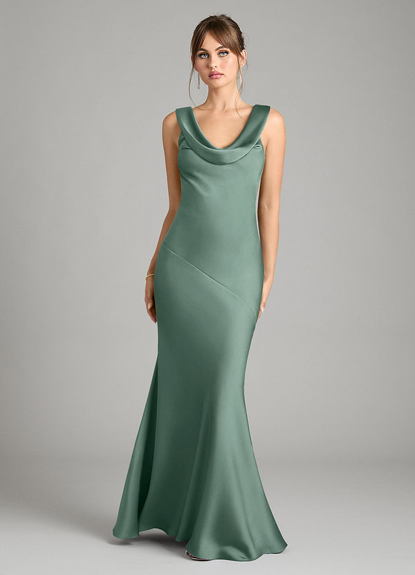 Azazie Rylina Bridesmaid Dresses Eucalyptus Mermaid Stretch Satin Dress image1
