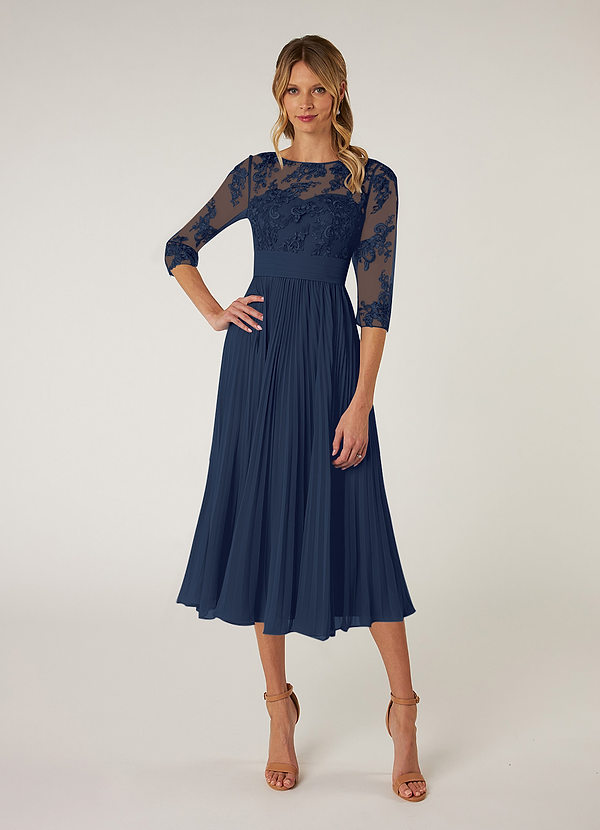 Azazie Tutu Mother of the Brides Dresses Dark Navy A-Line Boatneck Lace Chiffon Dress image1