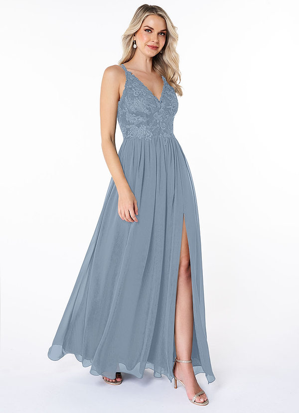 Azazie Shanna Bridesmaid Dresses A-Line Lace Chiffon Floor-Length Dress image1