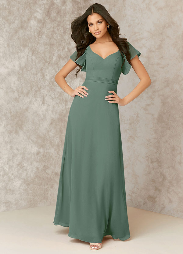 Eucalyptus Flutter Sleeve Chiffon ALine Dress Bridesmaid Dresses Azazie