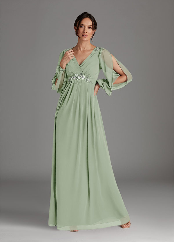 Azazie Gypsy Mother of the Brides Dresses Dusty Sage A-Line V-Neck Sequins Chiffon Dress image1