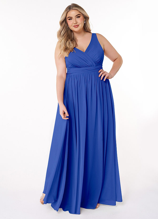 Azazie Kora Bridesmaid Dresses Royal Blue A-Line Pleated Chiffon Dress image1