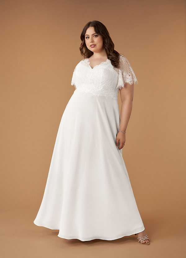 Azazie Veradis Wedding Dresses A-Line V-Neck lace Chiffon Floor-Length Dress image1
