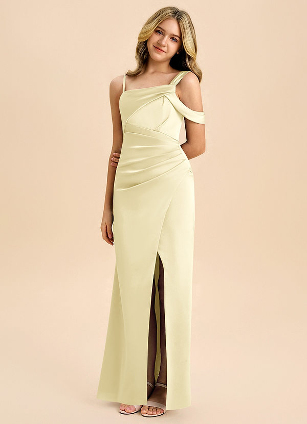 Azazie Wynter Junior Lemon Sorbet Pleated Stretch Satin Dress image1