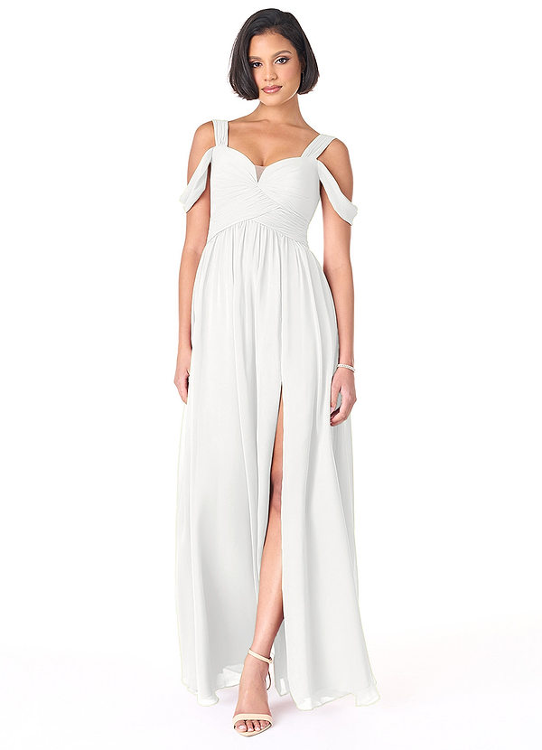Azazie Lianne Bridesmaid Dresses White A-Line Off the Shoulder Chiffon Dress image1