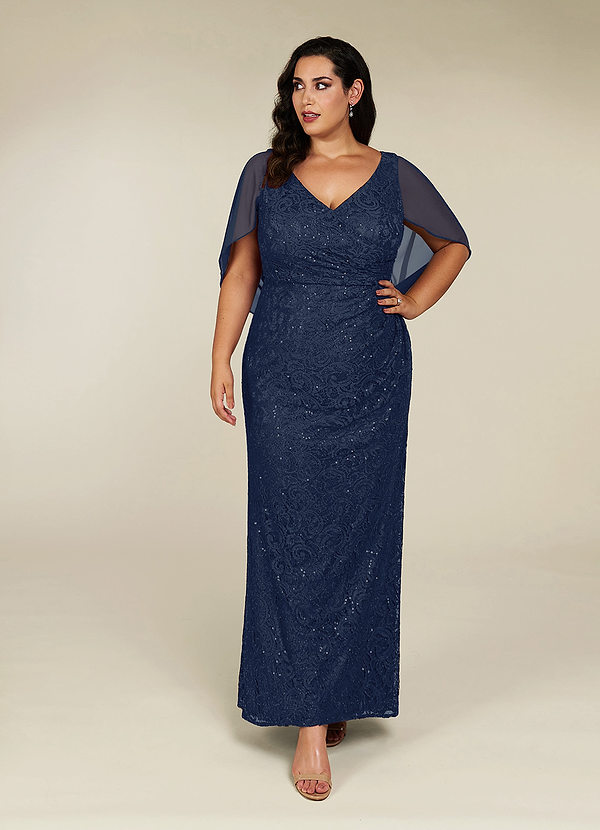 Azazie Lulu Mother of the Brides Dresses Dark Navy Mermaid V-Neck Sequins Chiffon Dress image1