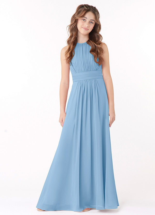 Azazie Bonnie Junior Powder Blue A-Line Pleated Chiffon Dress image1