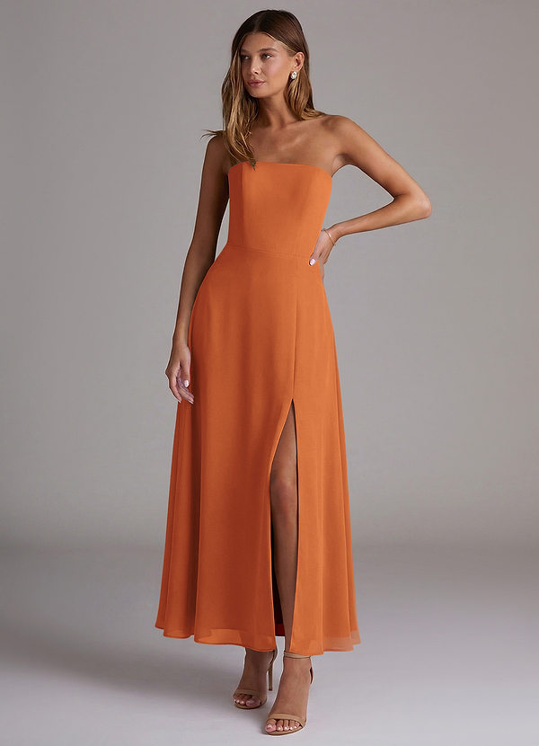 Azazie Wren Bridesmaid Dresses Vestido Canela de Chiffon de Linha A com Sem alças image1