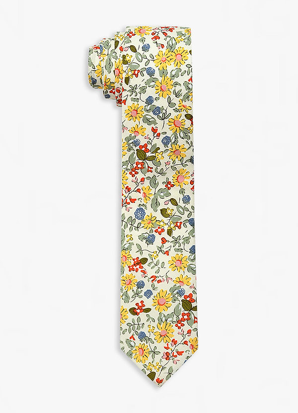 front Blue, Yellow, and Red Floral Patterned Tie
