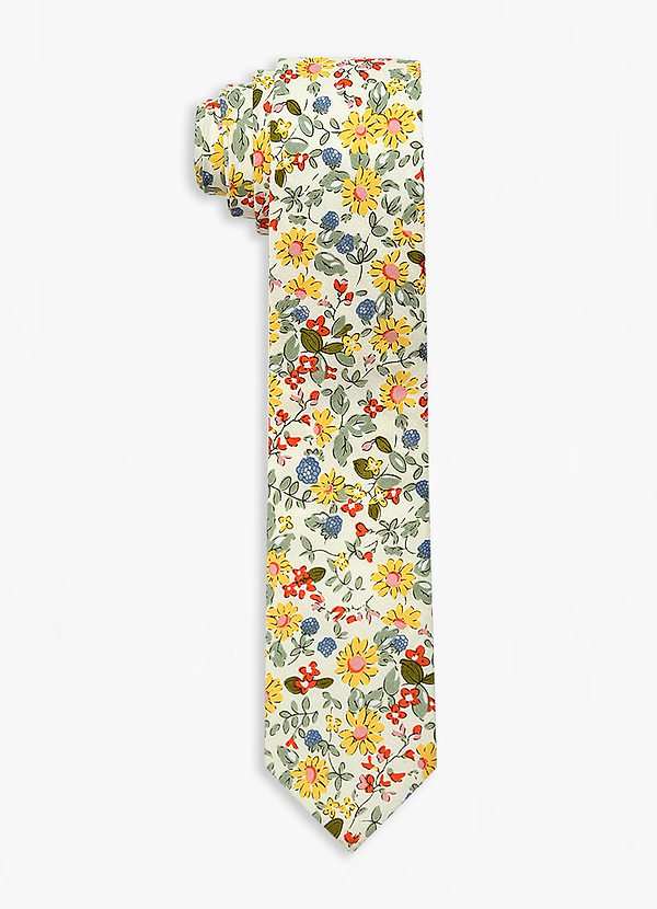 front Corbata con estampado floral azul, amarillo y rojo