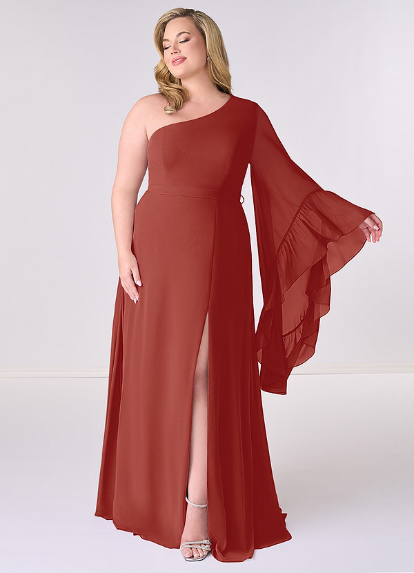 Barbie ♥ Azazie Bridesmaid Dresses Terracotta A-Line Long Sleeve Chiffon Dress image1