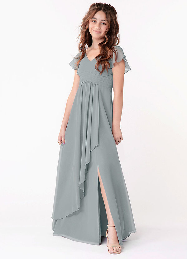 Azazie Omari Junior Dolphin Grey A-Line Ruched Chiffon Dress image1