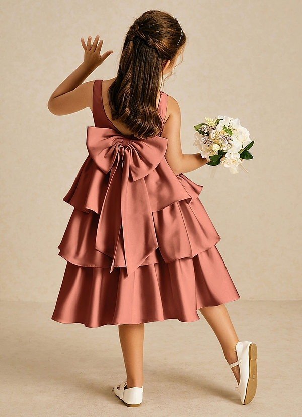 Azazie Margery Flower Girl Dresses Clay A-Line Bow Stretch Satin Dress image1