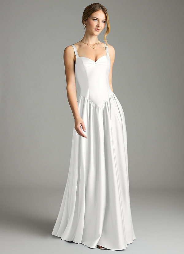 Azazie Evadina Bridesmaid Dresses White A-Line Corset Stretch Satin Dress image1