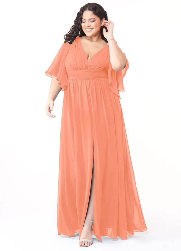 Azazie Temeka Bridesmaid Dresses Sunset A-Line Ruched Chiffon Dress image1