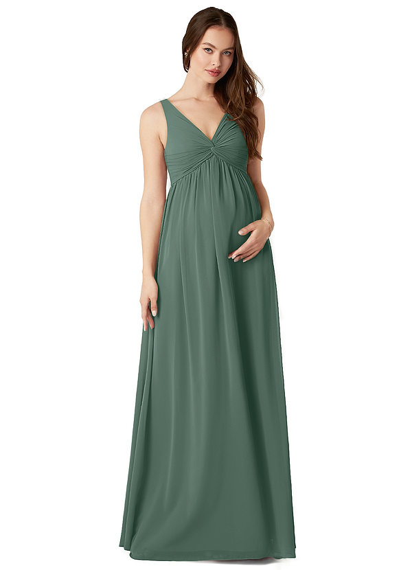 Azazie Yetta Maternity Bridesmaid Dresses A-Line V-Neck Gathered Chiffon Floor-Length Dress image1