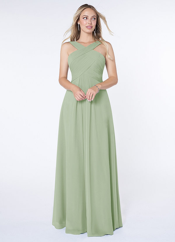 Natividad Cabestro Escote En V Gasa Corto Vestidos De Dama De Honor Salvia Tallas Grandes
