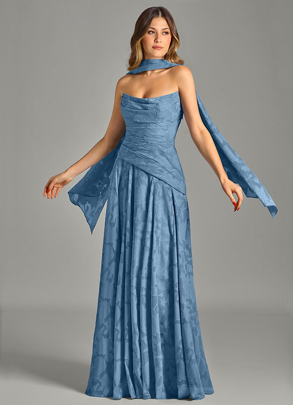 Azazie Gabriela Bridesmaid Dresses Steel Blue A-Line Strapless Floral Burnout Dress image1