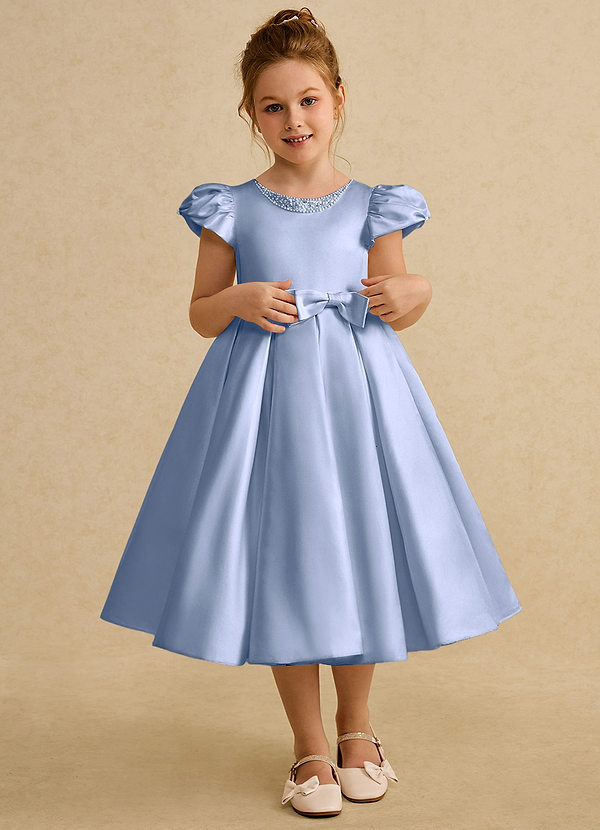Azazie Pearl Flower Girl Dresses Ice Ball-Gown Pleated Matte Satin Dress image1