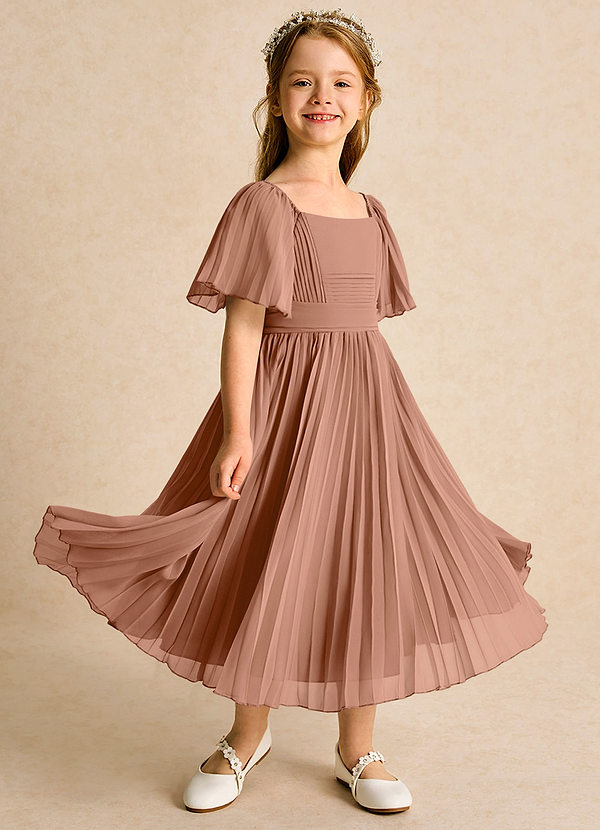 Azazie Gisele Abiti da Ragazza di Fiori Abito A-Line in Chiffon Plissettato Bronzo image1