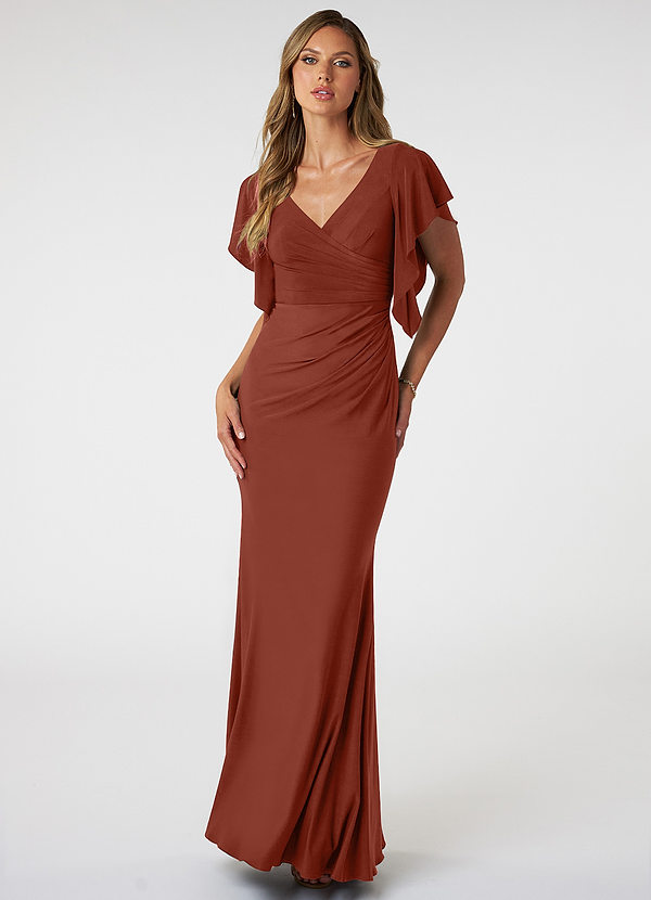 Azazie Lysa Bridesmaid Dresses A-Line Ruched Luxe Knit Floor-Length Dress image1