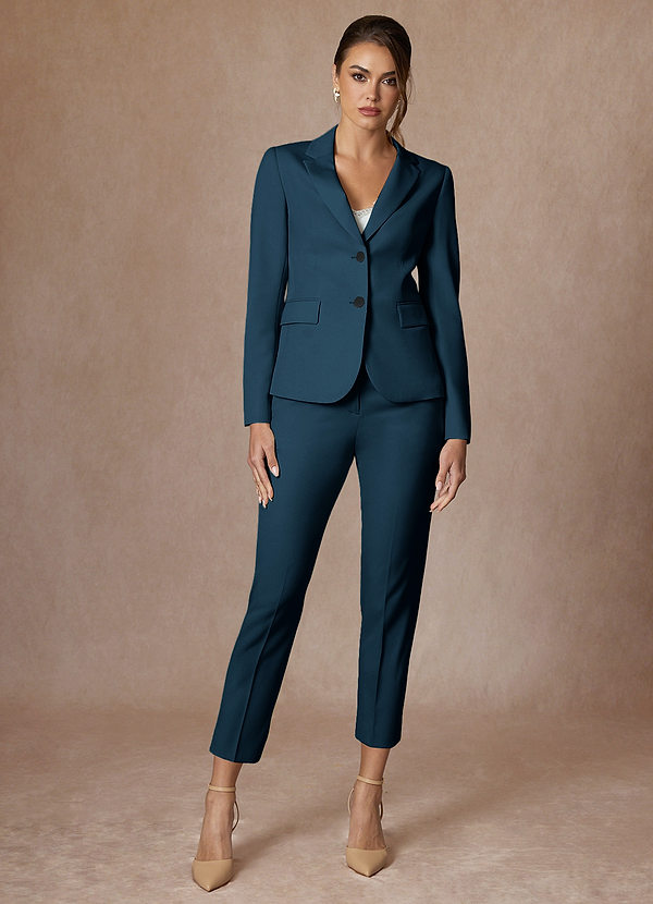 front Whitney Dark Navy Refined Weave Performance Cropped Pants Suit