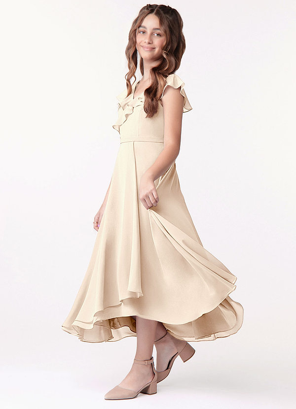 Azazie Posie Junior White Alabaster A-Line Ruched Chiffon Dress image1