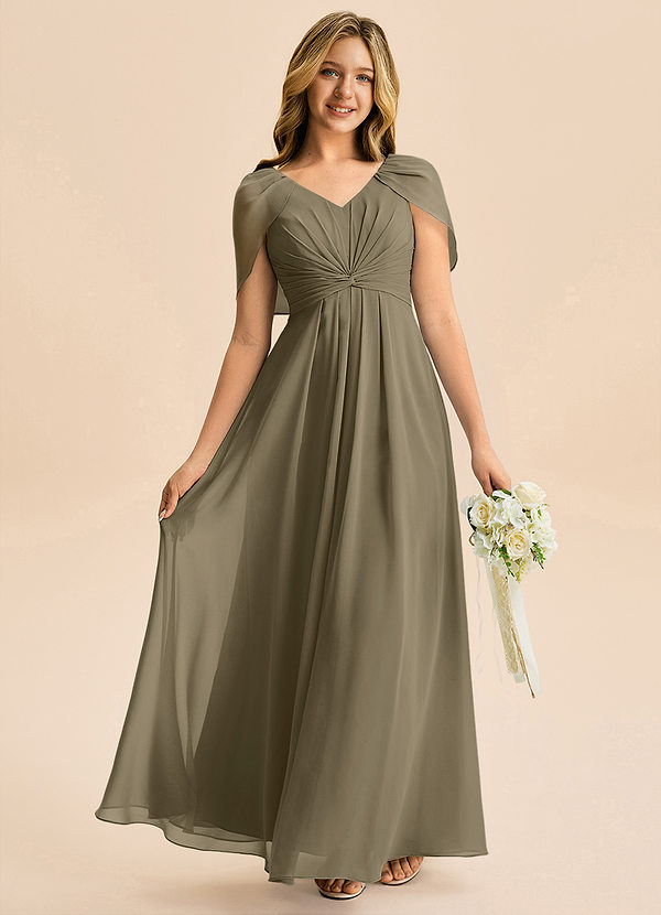 Azazie Emma Junior Vestido de Verde Sauce de Gasa de Corte en A con Plisado image1