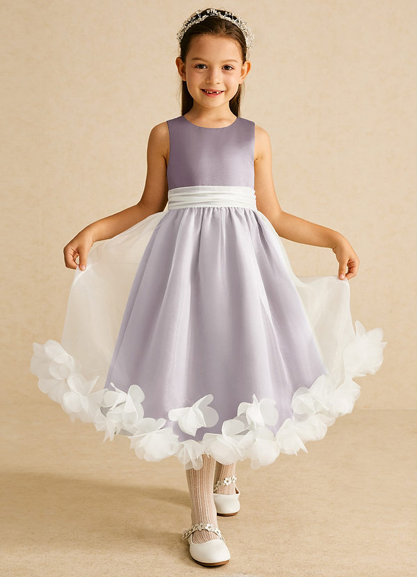 Azazie Stardust Flower Girl Dresses Dusk A-Line Sleeveless Organza Dress image1