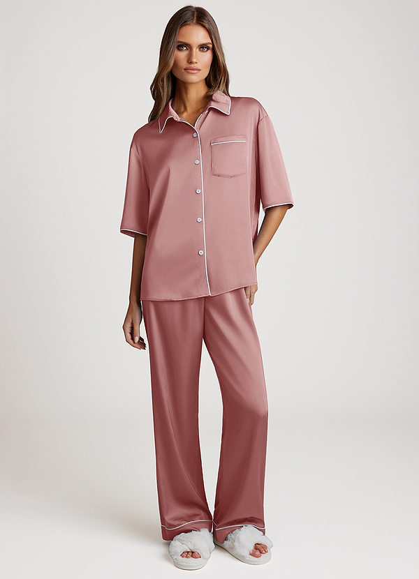 front Dusty Rose Contrast-trimmed Pajama Set