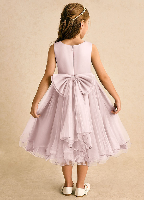 Azazie Lass Robes de cortège enfant Robe Trapèze en Tulle Nœud Rose Pâle image1
