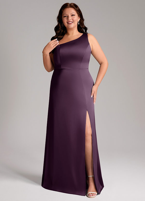 Azazie Phaedra Bruidsmeisjes Jurken Jurk van Stretch Satijn met A-Lijn One-Shoulder Pruim image1