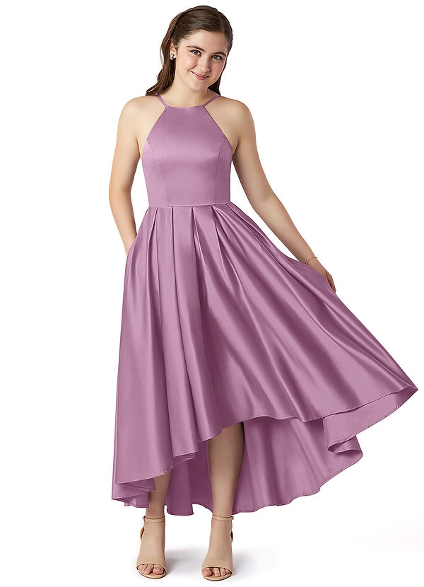 Azazie Jemima Junior Wisteria A-Line with Pockets Stretch Satin Dress image1