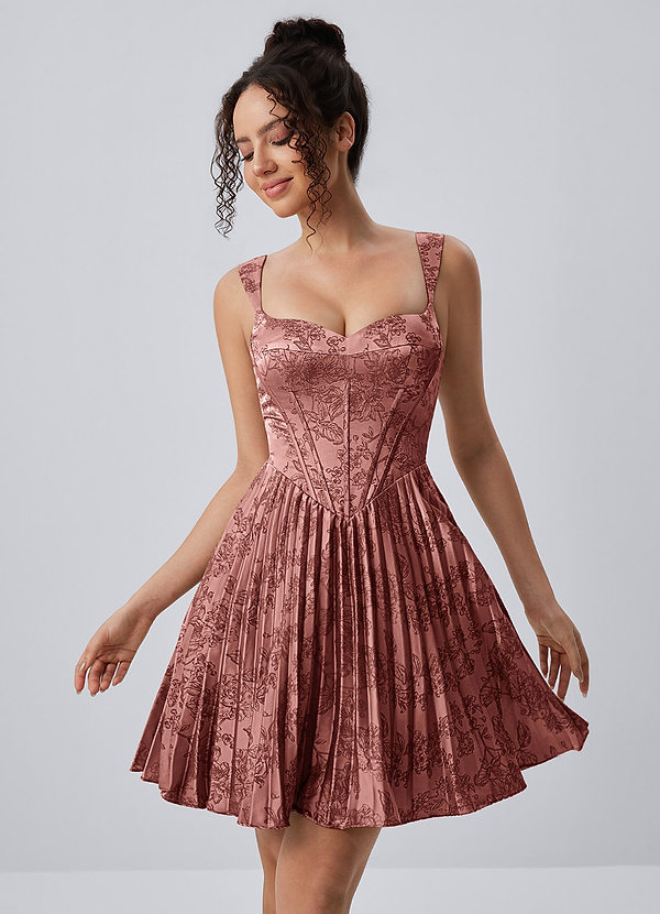 Jade Vintage Rosa Spaghettiträger-Minikleid mit Blumenmuster, Falten und Schnürung image1
