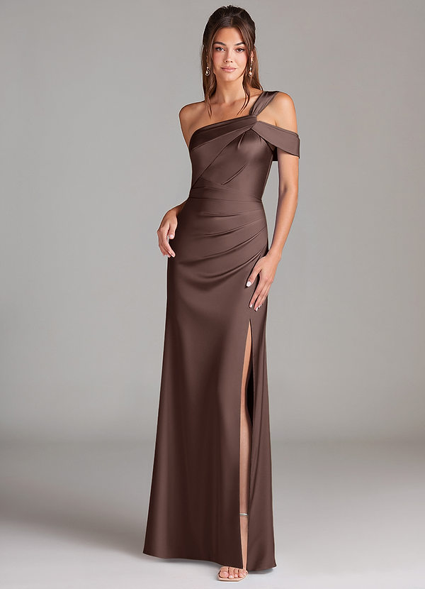Azazie Wynter Bridesmaid Dresses Ganache Sheath One Shoulder Stretch Satin Dress image1