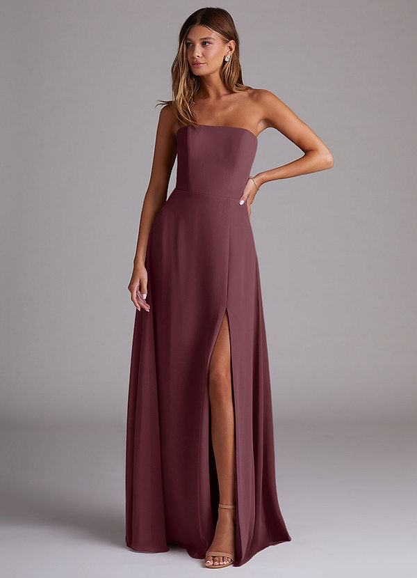Azazie Wren Bridesmaid Dresses Sangria A-Line Side Slit Chiffon Convertible Dress image1