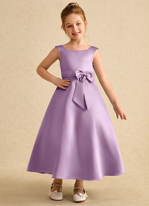 Azazie Eve Flower Girl Dresses  A-Line Pleated Matte Satin Dress image1
