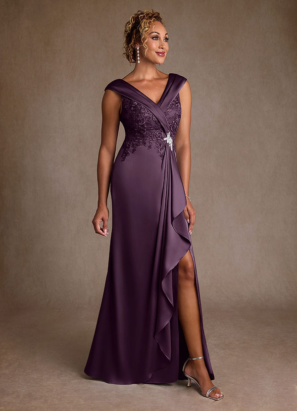 Azazie Santa Monica Mother of the Brides Dresses Plum A-Line Lace Dress image1
