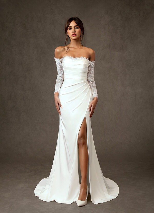 Azazie Onyx Wedding Dresses Diamond White Mermaid Sequins Crepe Back Satin Dress image1