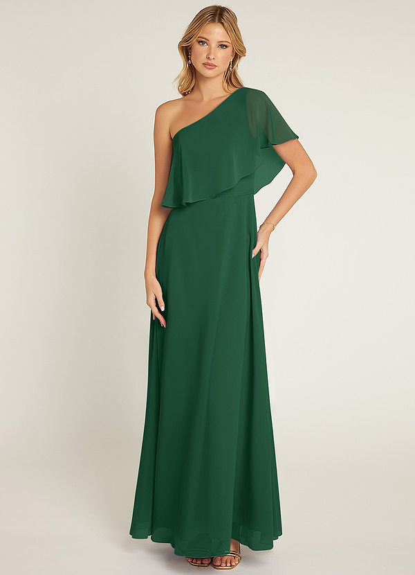 Azazie Lizzy Brautjungfernkleider A-Linie One-Shoulder Chiffon Kleid Dunkelgrün image1