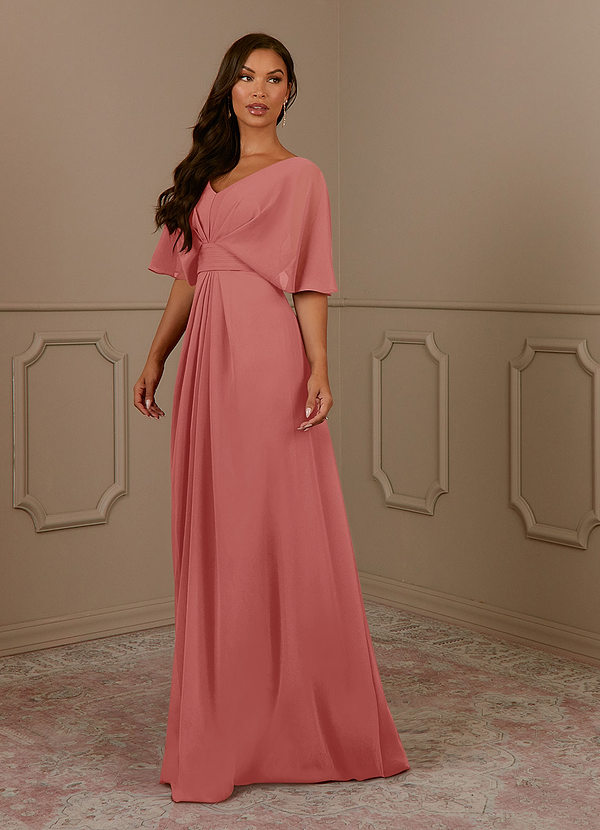 Azazie Oksana Vestidos de Madre de la Novia Vestido de Rosa Antigua de Gasa de Corte en A con Cuello en V Plisado image1