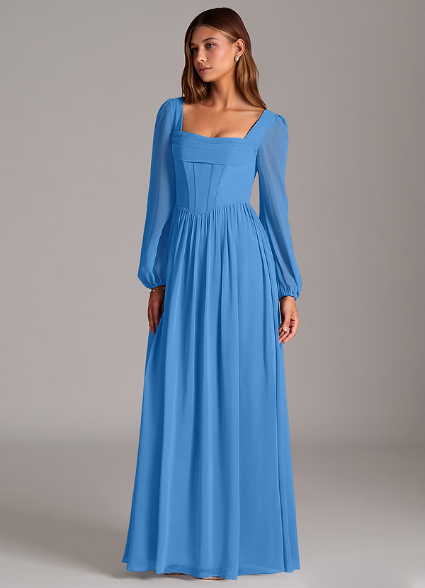 Azazie Maree Bridesmaid Dresses Blue Jay A-Line Corset Chiffon Dress image1