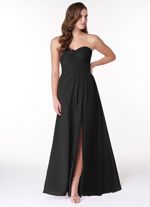Azazie Arabella Allure Abiti da Damigella Abito Convertibile A-Line in Chiffon Scollo a Cuore Nero image1