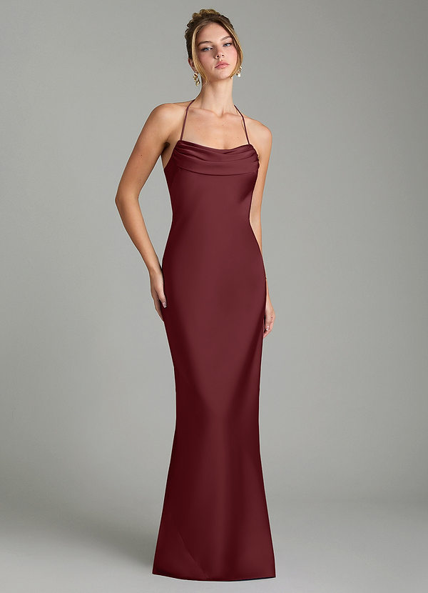 Azazie Mae Vestidos de dama de honor Vestido Cabernet de Satén Elástico de Corte Sirena con Plisado image1