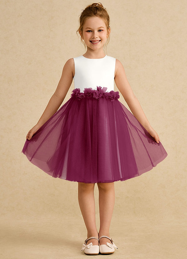Azazie Louisa Flower Girl Dresses Ivory Mulberry A-Line Sleeveless Tulle Dress image1