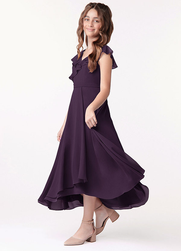 Azazie Posie Junior Plum A-Line Ruched Chiffon Dress image1