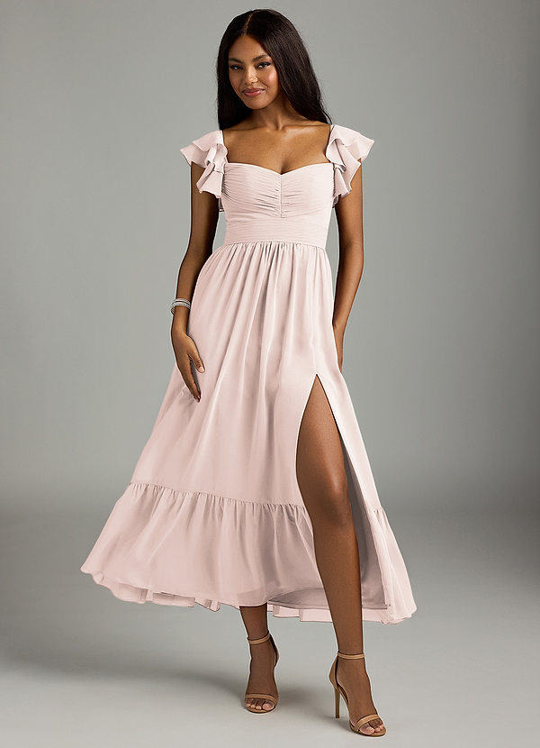 Azazie Anaya Bridesmaid Dresses Rose Petal A-Line Pleated Chiffon Dress image1