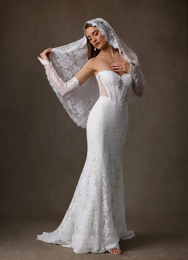 Azazie Issa 웨딩드레스 쉬스 스트랩리스 레이스 코트 트레인 드레스 image1